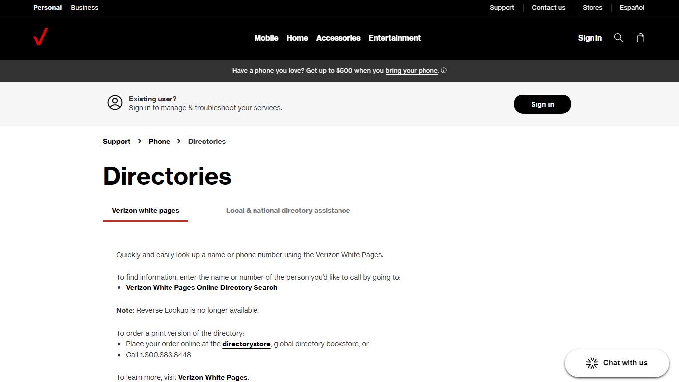 Home Phone Directories | Verizon Phone Support